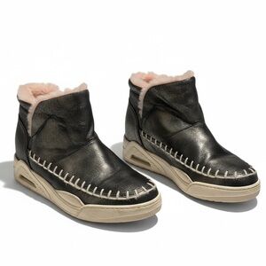 Y2k Serafini made in Italy slate and Pink Shearling moccasin moon Ankle Boots 38